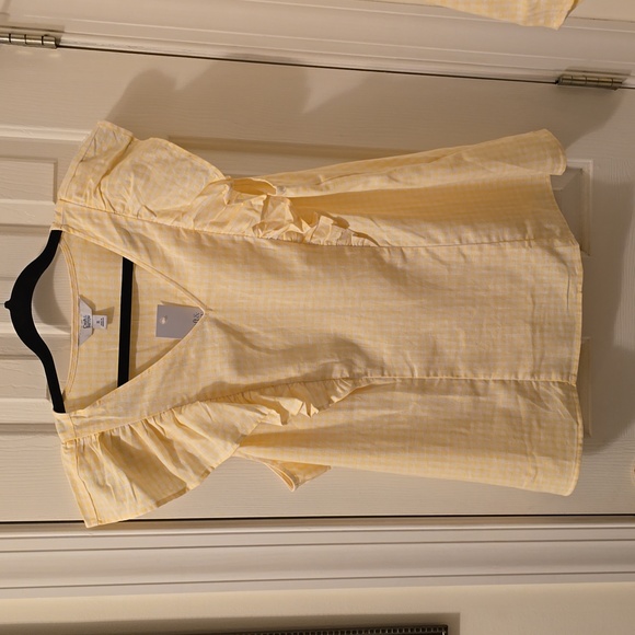 CROFT & BARROW WOMEN'S YELOW & WHITE GINGHAM TOP WITH RUFFLED SLEEVES SIZE XL - Picture 3 of 16